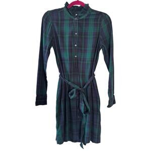 GAP Green & Navy Tartan Plaid Long Sleeve Button Flannel Shirtdress Dress XS